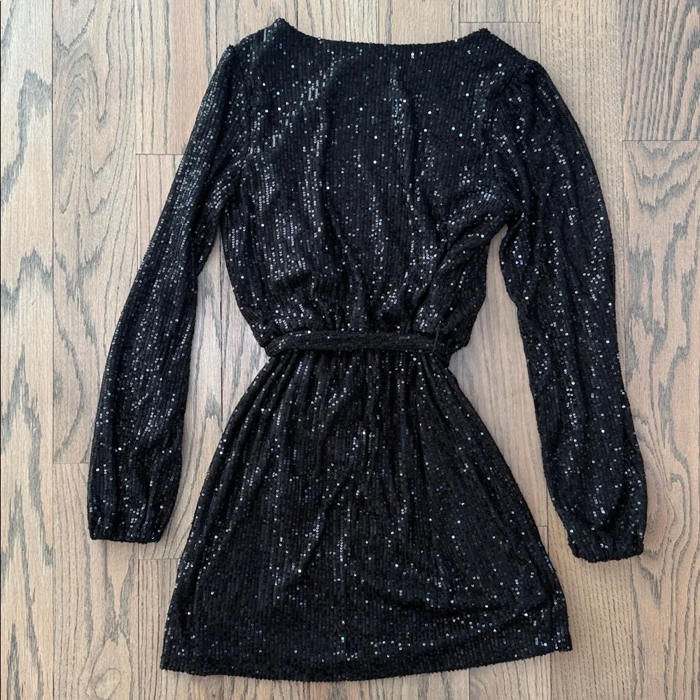Crystal Sky Women’s Sequin Black Long Sleeve Dress with Belt Size Medium - Picture 8 of 12